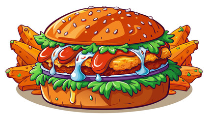 Crispy fried chicken tossed in spicy buffalo sauce sits on a soft brioche bun. A layer of creamy blue cheese dressing drips down the side, and crunchy lettuce peeks out. The red-orange glaze of the 