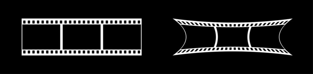 Abstract 3d 35mm film strip vector decoration with 3 frames on black background. White film reel symbol illustration to use for photography, television, cinema, photo frame.