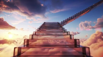 Glass stairway to heaven, a surreal sunset scene, for spiritual or inspirational projects
