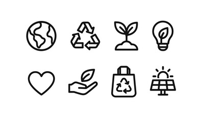 Eco-friendly icons: sustainable practices and green initiatives for earth