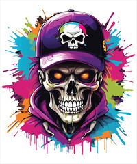 Fototapeta premium Colorful Skull in a Cap, a Bold Graphic Design