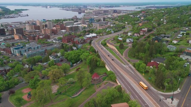 Aerial View of Duluth City and Bay on a Summer Day