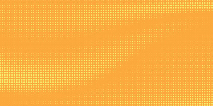 Yellow halftone pattern. Retro comic gradient background. Bright orange pixelated dotted texture overlay. Cartoon pop art faded gradient pattern.