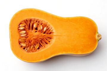 Butternut Squash Half Showing Seeds and Cavity Orange Flesh