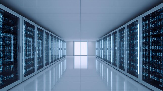 Working Data Center Full of Rack Servers and Supercomputers, Modern Telecommunications, Artificial Intelligence, Supercomputer Technology Concept.3d rendering,conceptual image