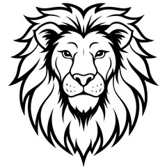 Fototapeta premium Majestic lion head vector illustration perfect for animal, tattoo, or mascot designs, featuring a wild feline's face in black silhouette art