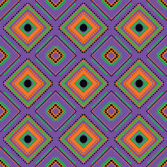 Colorful Abstract Tribal Fabric Design Featuring Interlocking Geometric Motifs. fabric pattern