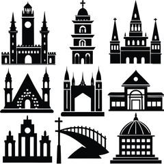 Obraz premium World Religious and Cultural Architecture Vector Icon Set