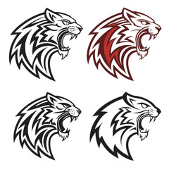 Obraz premium A striking vector illustration of a wild tribal animal mascot head, featuring a lion, wolf, or dragon with fierce teeth, perfect for a bold tattoo design or logo