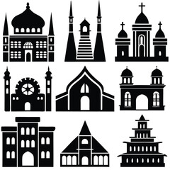 World Religious and Cultural Architecture Vector Icon Set