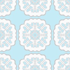 Elegant Light Blue and White Mandala Pattern Seamless Repeat