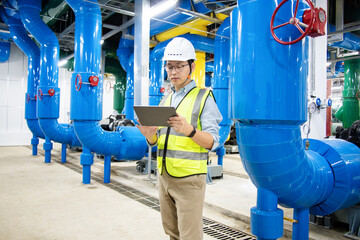 asian male engineer is working on a Cooling system pipeline