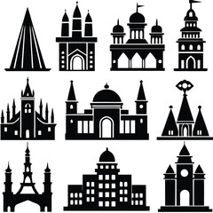 World Religious and Cultural Architecture Vector Icon Set