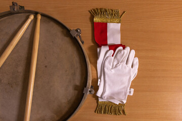 White gloves, white and red sash in national colors, drum roll, end of the school year Poland