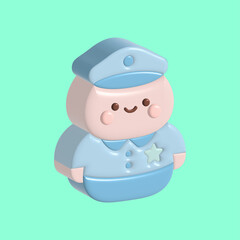 Chibi Pastel 3D Police Officer Character