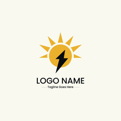 Vector art of sun and lightning bolt logo isolated on white background