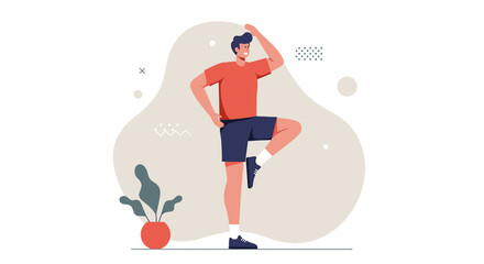Flat design illustration of a man exercising, perfect for fitness websites, landing pages, banners, marketing materials, presentations, and infographics.