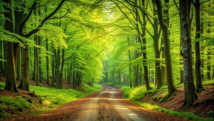 Sunlit Path Through Vibrant Green Forest Canopy