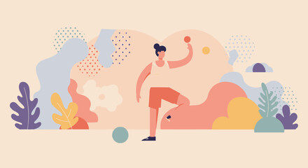 Flat design illustration of a woman playing ping pong, perfect for a website banner, landing page, marketing presentation, or infographic.