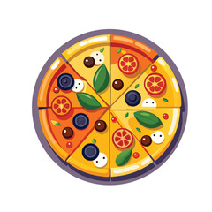  Pizza slice and whole pizza vector drawing with melted cheese and toppings on white background