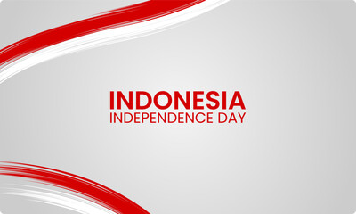 Elegant red white wave brush indonesia independence day background with soft gradient