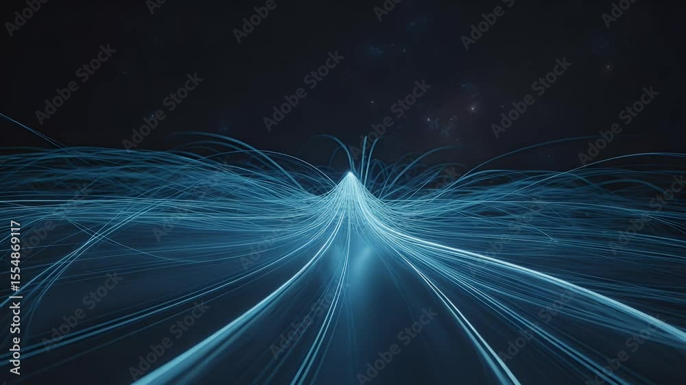 Poster abstract blue lines creating a central structure against a dark starry background representing digit