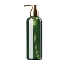 Elegant green glass bottle with golden pump for skincare or haircare products in a stylish design