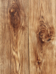 Close-up of detailed natural wood surface showing wood grain knots and warm brown tones for rustic decor design