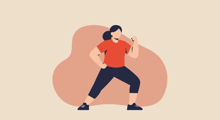 A dynamic flat design illustration showcases an athletic man in sportswear, engaged in a workout routine, suitable for fitness and wellness website banners or marketing materials.