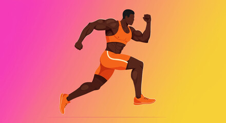 A dynamic flat design illustration showcases an athletic man in sportswear, engaged in a workout routine, suitable for fitness and wellness website banners or marketing materials.