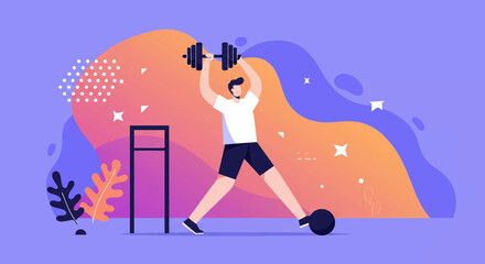 A Black woman performs a yoga pose in a vibrant, abstract outdoor setting, ideal for wellness, healthy lifestyle, and modern web design concepts.