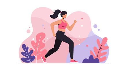 A dynamic flat design illustration showcases an athletic man in sportswear, engaged in a workout routine, suitable for fitness and wellness website banners or marketing materials.