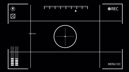 Camera Viewfinder Overlay: Recording Interface with Focus, Audio Levels and Menu.Alpha Chanel Video