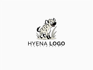 Fototapeta premium Clean black and white vector logo of a cartoon hyena. Perfect for sticker sheets, zoo-themed baby product branding, storybooks, and fun educational content.