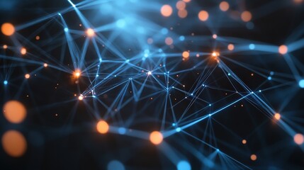 Blue and orange illuminated network lines abstract background connection graphic
