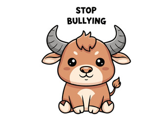 Fototapeta premium Cartoon Buffalo Calf with Horns and Hooves Sitting Pose Cute Style.