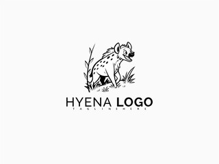 Fototapeta premium Playful cartoon hyena mascot in black and white vector logo. Perfect for children’s branding, zoo educational materials, animal stickers, and storybook designs.