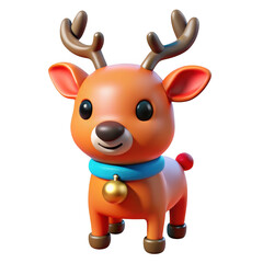 Naklejka premium 3d cartoon reindeer with bell collar on transparent background