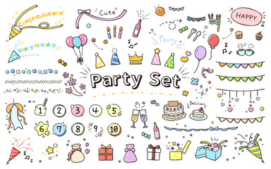 Obraz premium パーティーグッズ手書き風イラストセット／Pop-colored party icons