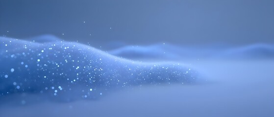 Ethereal blue snow landscape with sparkling particles
