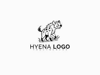 Obraz premium Cartoon hyena vector icon logo in simple black and white. Ideal for branding storybooks, zoo toys, educational materials, and sticker designs for young children.