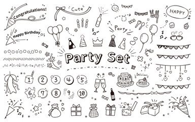 お祝いグッズの手描きイラスト素材セット／– cute hand-drawn illustrations of festive items