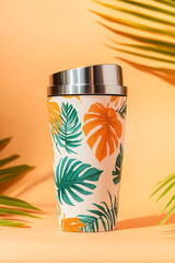 Reusable Travel Mug with Autumn Leaf Pattern