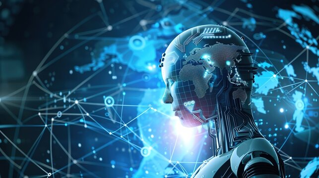 A Visual Odyssey into the Confluence of Worldwide Connectivity and AI Innovations. Behold Scenes of AI - powered Global Trading Hubs, Cross - border AI Research Collaborations, and AI - enabled