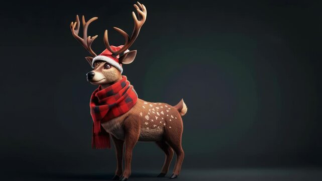 Festive reindeer animation: playful holiday spirit in cozy winter scarf