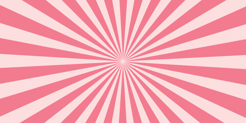 Fototapeta premium Candy color sunburst background. Abstract pink cream sunbeams design wallpaper. Colorful spinning lines for template, banner, poster, flyer. Sweet rotating cartoon swirl or whirlpool. Vector backdrop