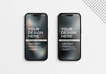 Two Isolated Black Smartphones With Shadows Mockup