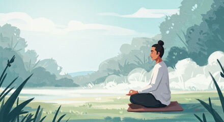 Person meditating in a tranquil natural setting