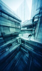 Abstract architectural rendering with a blue tint