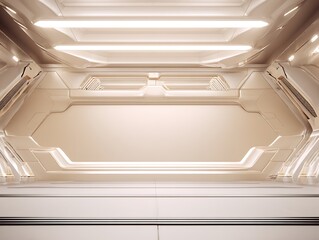 Futuristic spacecraft interior with blank display